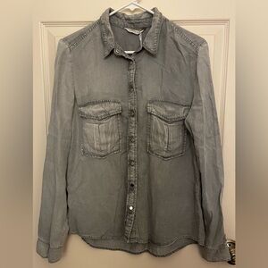 Mango Washed Grey Button-Up Pocket Shirt
